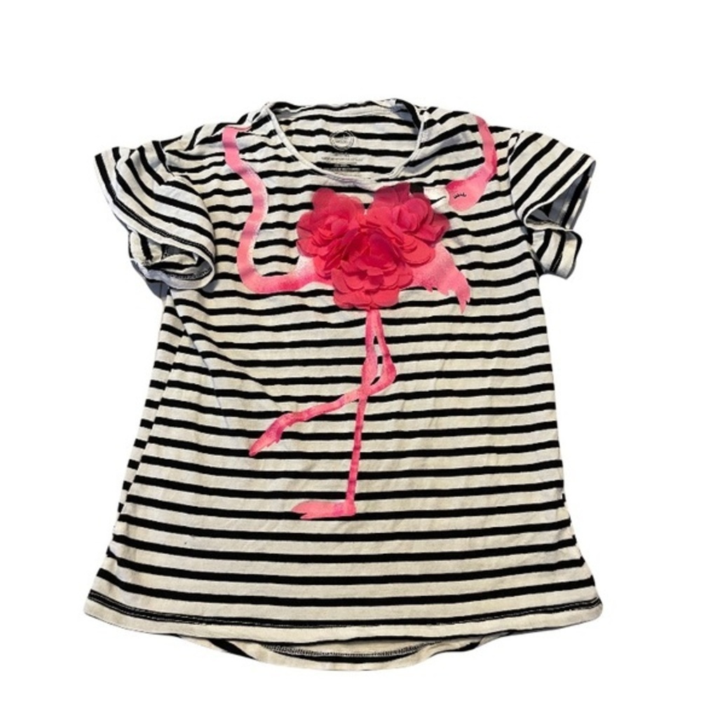 Wonder Nation M 7/8 pink‎ flamingo striped ruffle short sleeve cotton/modal top